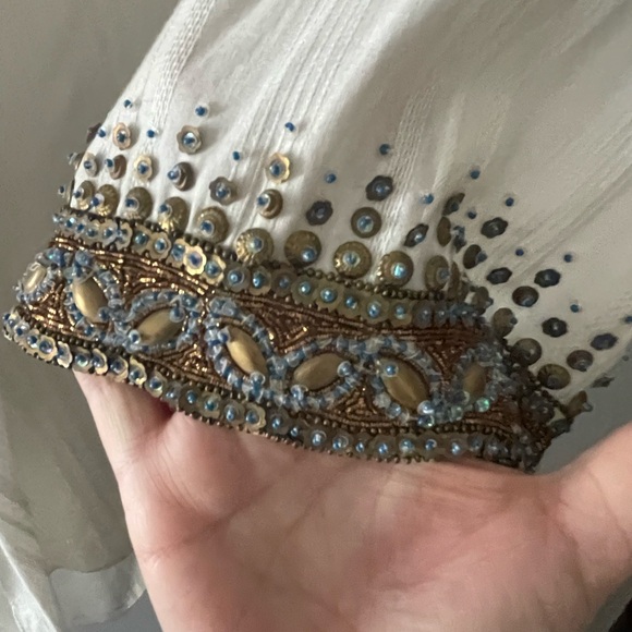 SULU SZ 12 TUNIC BEACH COVER-UP CREAM GAUZY FABRIC W/ BEADED TRIM - RUNS SMALL - Picture 5 of 6